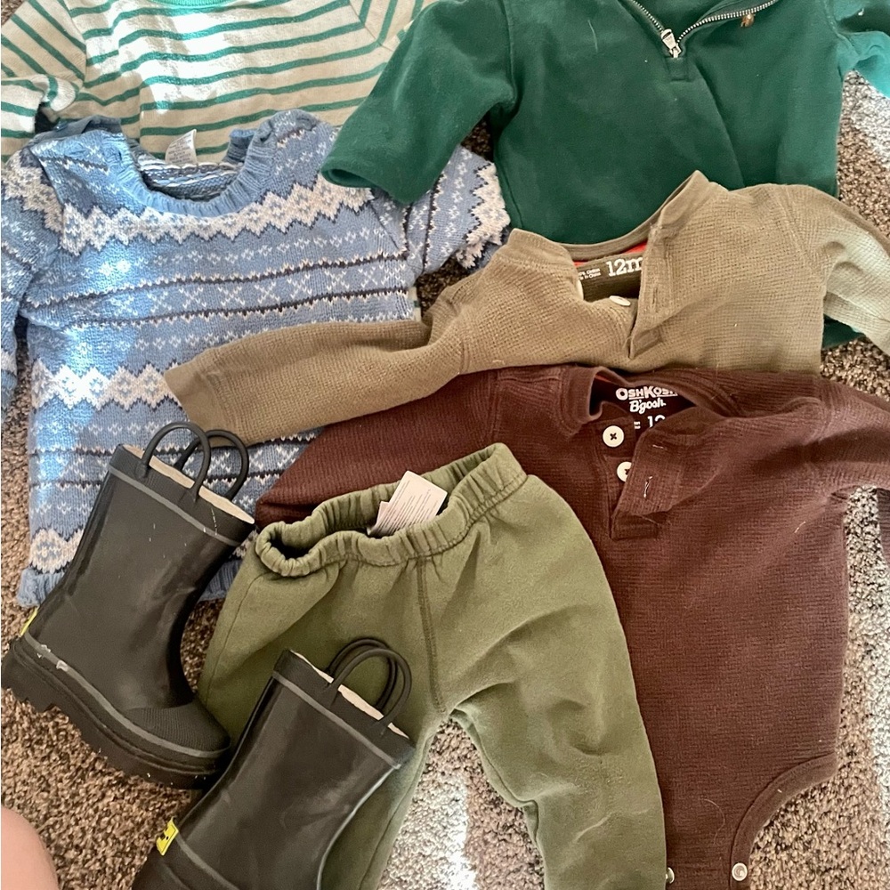 12 Month Baby Boy Fall Winter Clothing Lot Sweater Thermal Boots Sweats